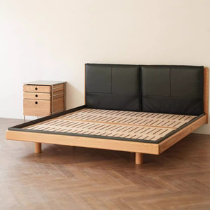 Giữa Thế Kỷ chính hãng da bọc gỗ sồi rắn đôi/Vua kích thước hiện đại tối giản giường kem cho căn hộ nhỏ - Product Image 2