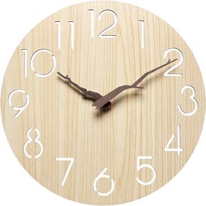 Đồng hồ treo tường bằng gỗ 12 inch, đồng hồ vân gỗ phong, số lượng lớn dễ đọc, đồng hồ trang trí thạch anh im lặng không tích tắc - Product Image 5
