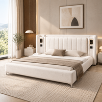 Lit rembourré en tissu doux avec tête de lit à volants pour chambre à coucher