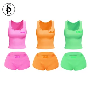 2024 femmes ensemble Logo personnalisé couleur chemises et shorts confortable été vêtements de détente deux pièces vêtements de salon ensemble femmes Shorts ensemble