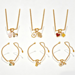 Gold Plated Charm Necklace Set With Heart And Animal Pendants Box <b>Chain</b> Unisex Jewelry For Everyday Wearing - Product Image 1