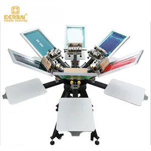 Doyan Manual Micro Registration flatbed Printing Machine 6*6 8*8 10*10 12*12 Station T-shirts Rotary Screen Printing Machine