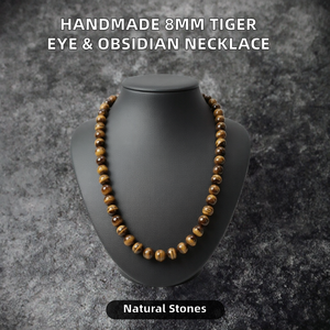 สร้อยคอหินไทเกอร์อายธรรมชาติ 8 มม. คุณภาพดีที่สุด ขายส่ง เครื่องประดับหินรูปทรงเรขาคณิต ทำด้วยมือ ของขวัญสำหรับผู้ชาย - Product Image 2
