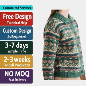 Cardigan in Maglia con Zip Personalizzato con Motivo Paesaggistico Montano, Stile Retrò a Contrasto di Colore con Collo Alto - Product Image 1