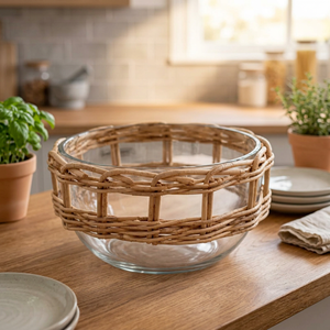 Portavelas Redondo de Mimbre y Ratán Hecho a Mano, Resistente, Color Beige, para Decoración de Mesa en Bodas y Hogar - Product Image 2