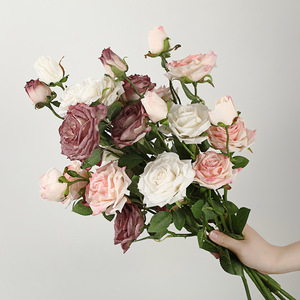 Fleur artificielle en soie, rose, branche unique, rouge, rose, blanc, décoration de salon, décoration intérieure - Product Image 3