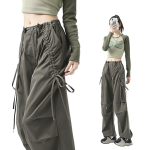 Pantalones Cargo Holgados para Mujer, Estilo Deportivo Casual, Cintura Elástica, Parte Delantera Plana, Transpirables, Oxford, Ecológicos, de Secado Rápido, a la Moda - Product Image 1