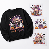 Transfert DTF et thermocollant Halloween à motif fantôme citrouille à carreaux et tournesol, prêt à presser pour sweat-shirt et T-shirt