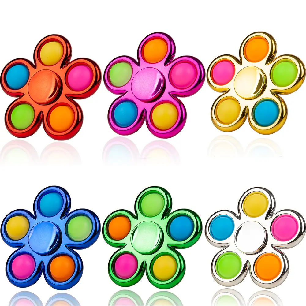 led flower 2024 new anti-stress silicone sensory popper push bubble hand 1 piece pop fidget spinner for adults,kids,anxiety