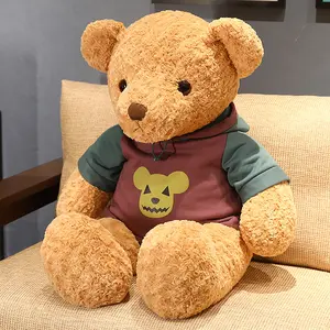 Gran oferta, oso de peluche marrón, camisa de peluche, suéter pequeño, muñeco de oso, regalo de cumpleaños, almohada de oso para niñas, juguete para niños