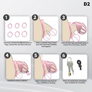 Jaula de Castidad YPM para Pene, Impresión 3D, Resina Negra y Rosa, con 6 Anillos de Diferentes Tamaños, Arnés, Mini Candado de Plástico, Trans <span class=keywords><strong>Love</strong></span> - Product Image 5