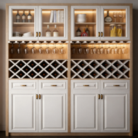 Meuble Bar à Vin Autoportant Moderne avec Porte Vitrée et Casier à Bouteilles, Grande Capacité, Meuble de Rangement de Cuisine avec Porte-Verres