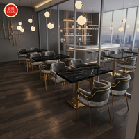 Meubles de restaurant de luxe modernes, canapé en velours, table à manger en marbre et ensembles de chaises pour café, salon de thé