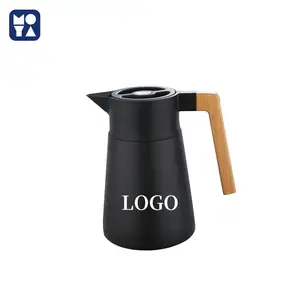 Bán buôn đôi tường thép không gỉ Thermo cách điện Flask nước Jug với tay cầm bằng gỗ