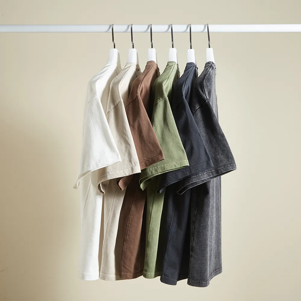 Kostenlose benutzer definierte Unisex mehrfarbige Vintage lose T-Shirt 320g schweres Gewicht für alte kurze Ärmel