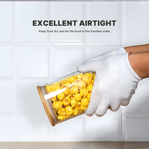 Barattoli Impilabili in Vetro Borosilicato Trasparente con Coperchi in Bambù Naturale - Set Ecologico per <span class=keywords><strong>Pasta</strong></span>, Cereali, Lenticchie - Product Image 3