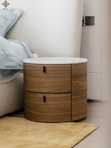 Shexu Modern Luxury Bedroom Furniture 2 Drawers Wood <strong>Round</strong> Nightstand <strong>Bedside</strong> <strong>Table</strong> - Product Image 4