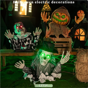 Decorazione di Halloween: Clown Oscillante a Mezzo Busto, Teschio, Zucca, Fantasma Mangiapersona con Sensore Elettrico, Luminoso e Sonoro per un'Atmosfera Terrificante - Product Image 2