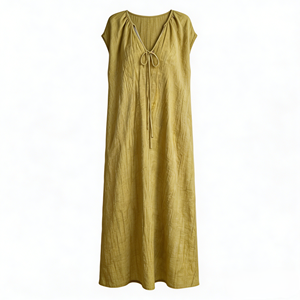 Vestido de Verano para Mujer, Estilo Vacacional, Cuello en V, Manga Corta, Elegante, Holgado, Largo, Mezcla de Lino y Poliéster, Estilo Swing, Casual - Product Image 1