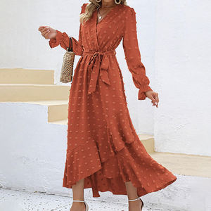 Kadın Boho kokteyl Maxi elbise <span class=keywords><strong>2025</strong></span> ilkbahar yaz V boyun nokta uzun kollu Flowy yarık düğün elbiseleri şık moda - Product Image 5