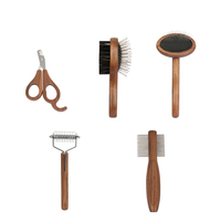 Nouvel ensemble de toilettage pour animaux 5 en 1, ciseaux à ongles en bois, peigne à démêler, peigne à enlever les poils, kit de toilettage pour chiens et chats, emballage en tube en papier