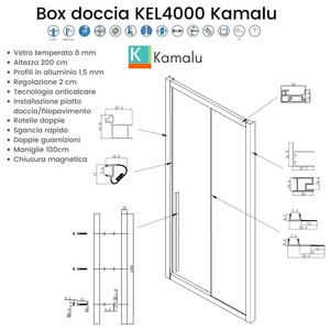 Kamalu KEL4000 Porte Doccia Senza Telaio Moderne 90x140 Cabina Scorrevole con Vetro Anticalcare 8mm Altezza 200mm - Product Image 3