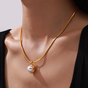 Collar con colgante de piedra natural de perla de agua dulce de acero inoxidable chapado en oro de 18 quilates para mujer, regalo - Product Image 4