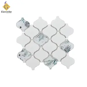 Floor Ceramic Mosaic Tile Lantern Shape White Glass Mix Ceramic Mosaic Bathroom Floor Tile Ceramic Tile