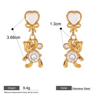Nouvelles boucles d'oreilles clous en acier inoxydable plaqué or 18 carats avec zircon blanc rond, motif petit ours mignon et nœud, pour femmes