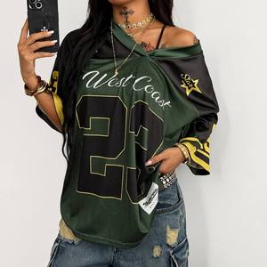 Custom Logo High Quality Heavyweight Polyester Mesh Retro <b>American</b> Football Style Graphic Print Men's T Shirt - Product Image 3
