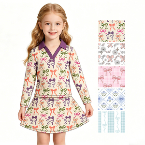Conjunto de Yoga para Niñas con Blusa de Manga Larga y Falda-Pantalón, Diseño de Flores y Lazos, Cómodo, Precio de Fábrica, Ropa Deportiva para Tenis - Product Image 1