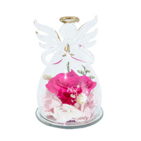 Dôme en verre éternel avec têtes de roses préservées, petit ange, ornement cadeau pour Noël, la Saint-Valentin, la fête des mères