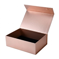 Boîte cadeau rigide pliable en carton avec fermeture magnétique en or rose personnalisée, emballage métallique de luxe avec ruban, bijoux, cosmétiques