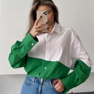 Mandy Mandy's new women's stitching color shirt fashion design 2023 spring loose casual women's blouses