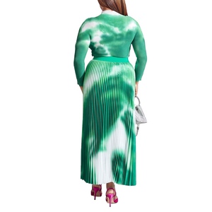 Ensemble 2 pièces pour femmes, haut à manches longues à col montant, jupe plissée élégante mi-longue, tendance - Product Image 3