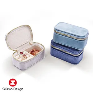 Пользовательский высококлассный портативный мини маленький бархатный замшевый серебристый серый ювелирный подарок упаковка для хранения сумка на молнии