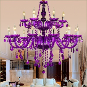 <span class=keywords><strong>Lampe</strong></span> <span class=keywords><strong>suspendue</strong></span> en cristal violet de style européen pour salon et restaurant, lumière LED, hauteur réglable, télécommande, taille moyenne - Product Image 3