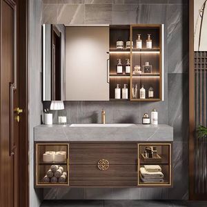 Combinazione Mobile <span class=keywords><strong>da</strong></span> Bagno Moderno Minimalista con <span class=keywords><strong>Lavabo</strong></span> Integrato in Ceramica Set per Lavarsi il Viso <span class=keywords><strong>Lavabo</strong></span> di Lusso - Product Image 2