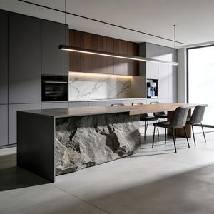Tavolo da Pranzo Moderno di Lusso Unico in Pietra e Legno Integrato, Mobili Modulari Personalizzati, Armadietti da Cucina - Product Image 1