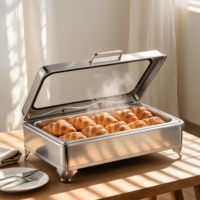 Rechteckiger Chafing Dish aus Edelstahl, Glasdeckel Buffet-Speisenwärmer für Hotel, Restaurant, Bankett-Catering-Services DDP Schnellversand