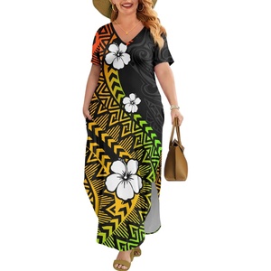 <span class=keywords><strong>Abito</strong></span> Lungo Boho Floreale con Scollo a V e Effetto Avvolgente <span class=keywords><strong>per</strong></span> Donna, Primavera-Estate 2025, Stile Polinesiano Tribale, Ideale <span class=keywords><strong>per</strong></span> Matrimoni, Lauree e Feste - Product Image 1