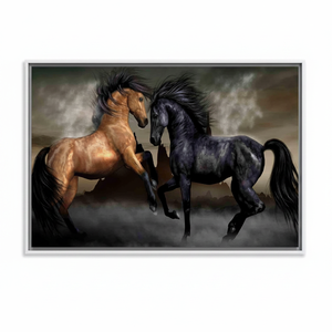 <b>Printed</b> <b>Canvas</b> Artwork: Elegant Two Horses in Nature,WHITE <b>FRAMED</b> <b>CANVAS</b> - Product Image 2
