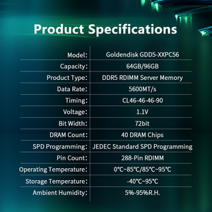 หน่วยความจำเซิร์ฟเวอร์ DDR5 5600MT/s RDIMM REG ECC สำหรับอุณหภูมิกว้าง ใช้งานในอุตสาหกรรม สำหรับศูนย์ข้อมูล AI และการจำลองเสมือน ผลิตในจีน DDR5 - Product Image 6