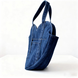Borsa Tote in Denim a Forma di Cuore Personalizzata con Tracolla Lunga, Borsa Tote Femminile alla Moda con Tasca Esterna - Product Image 5