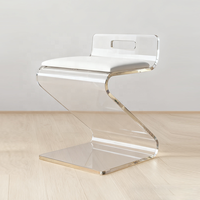 Chaise de salle à manger moderne en acrylique transparent avec dossier en cuir, design en forme de Z, écologique et durable pour la maison, le bar et les loisirs