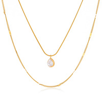 Colliers pendentifs en or 18 carats plaqué or avec zircon CZ pour femmes délicates, bijoux en acier inoxydable, collier à chaîne superposé, collier ras du cou pour femmes