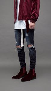 أحدث تصميم رخيص نحيل نمط مطاطي جديد الرجال الطلاء بالأسى مغسول جينز ممزق 01 - Product Image 3