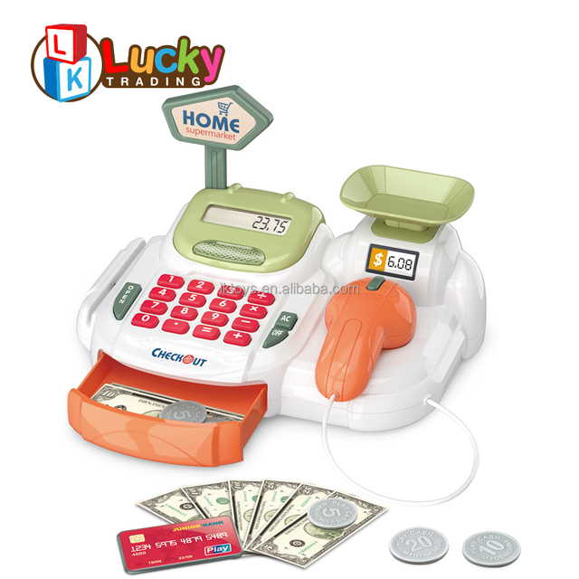 Lucky Toys Cash Register with Electronic Sounds Working Scanner Calculator Credit Card Reader Preschool Learning for Kids