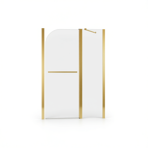Puerta de Ducha Plegable sin Marco, 43 Pulgadas de Ancho x 58 Pulgadas de Alto, 1/4 de Pulgada de Grosor, Puerta de Vidrio para Baño con Pivote en Dorado Cepillado - Product Image 1