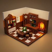 Bloques de Construcción Creativos MOC, Taberna, Bar de Vinos, Muebles Modulares en Miniatura, Decoración de Habitaciones para AFOL, Juego de Barra, Taburetes y Estantería
